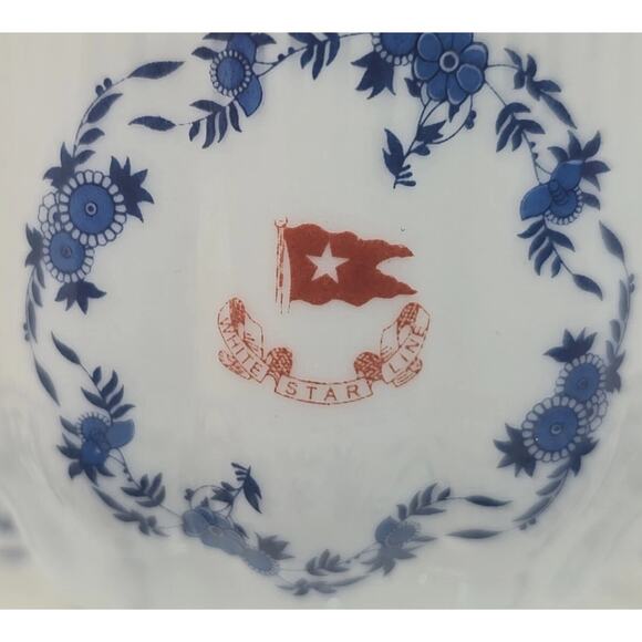 RMS Titanic Authentic Replica Coffee Tea Cup Saucer White Star Line Blue U297 - Picture 4 of 9